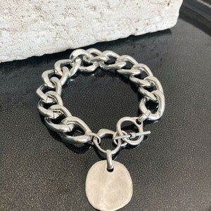 Bracciale in argento antico, bracciale in argento, bracciale a maglie grandi, bracciale in argento, bracciale leggero in argento grosso, bracciale con monete immagine 3