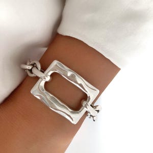 Silver Statement Geometric Boho Chunky Link Curb Bracelet, Gift for her