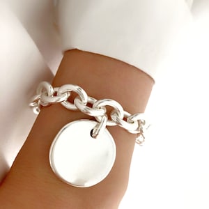 Pulsera gruesa de plata, pulsera de cadena pesada, pulsera con medalla de moneda llamativa, pulsera atrevida, regalo para ella