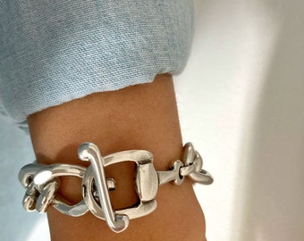 Zilveren grote lichtgewicht dikke armband, aluminium ketting, zilveren kinketting, damescadeau, Toggle armband, verjaardagscadeau voor vrouwen