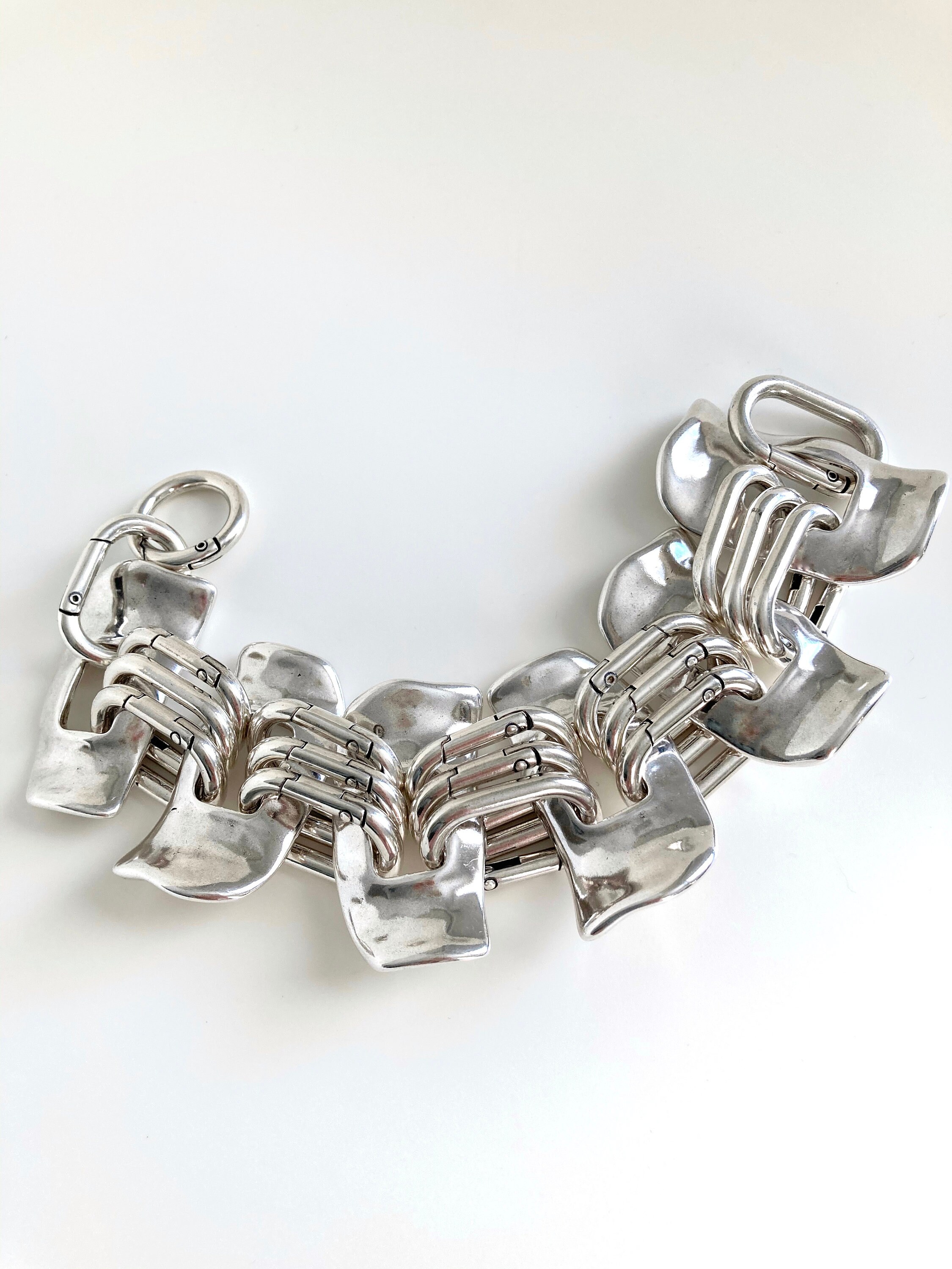 ヴィンテージ！Silver Wavy Curve ブレスレット Sterling Silver Braided Wave Cuff Bracelet-925-heavy-1