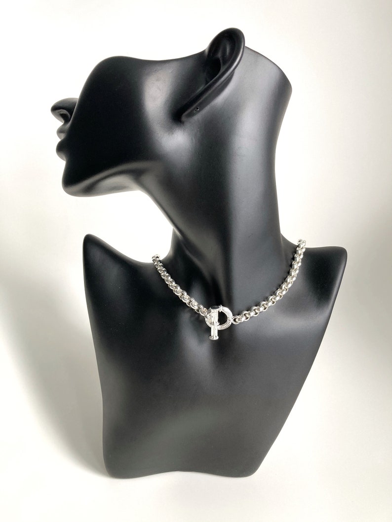 Silver Necklace, Chunky Rolo Chain Necklace, Silver Toggle Clasp Necklace, Lariat necklace, T necklace, Gift for her image 2
