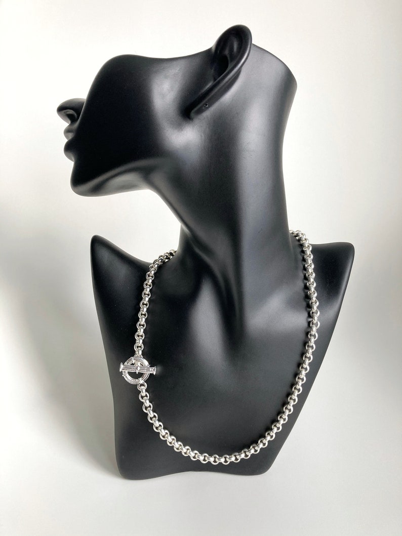 Silver Necklace, Chunky Rolo Chain Necklace, Silver Toggle Clasp Necklace, Lariat necklace, T necklace, Gift for her image 5