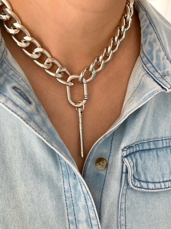 Big silver on sale choker necklace