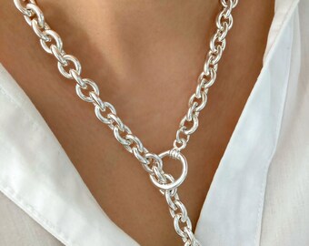 NEW Rhodium 925 Sterling Silver Rollo Chain Necklace 16