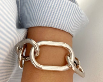 Silver Large Chunky Link Bracelet, Statement Silver Bracelet, Antique Silver bracelet, Massive Solid bracelet,Gift for her