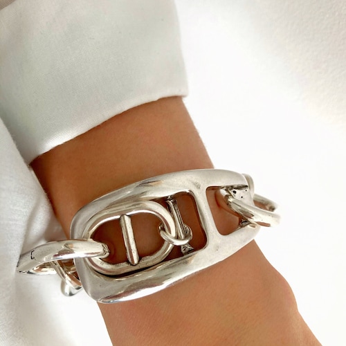 Antique Silver Chunky Personalized bracelet, Silver Wrap Statement Brutalist Bracelet, Link Bracelet, Silver Bold Bracelet, Gift for her