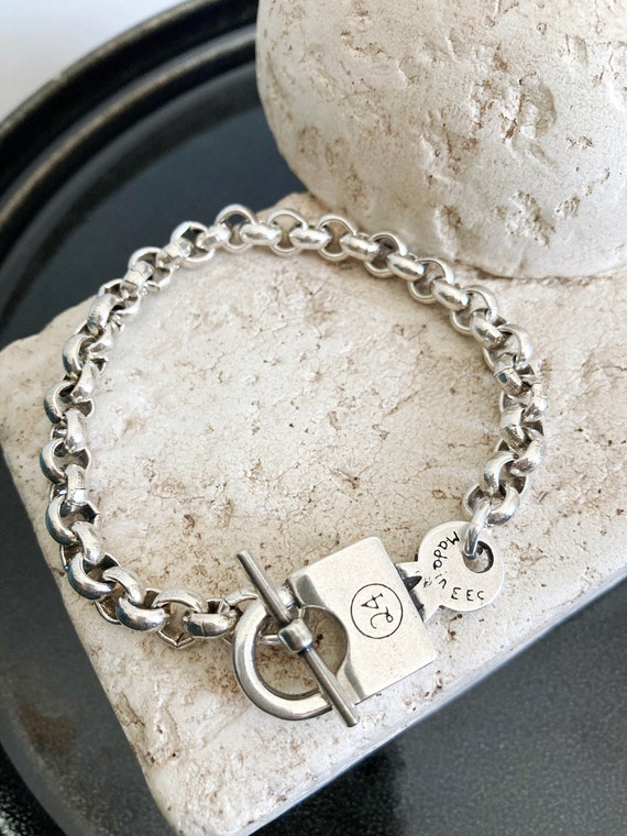 Silver Bracelet, Lock Clasp Bracelet, Silver Toggle Clasp