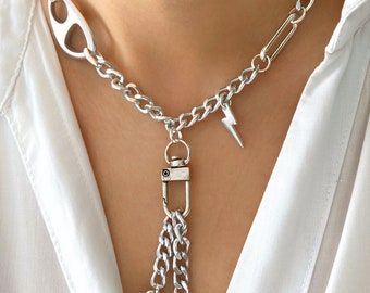 Silver Lightweight Chain Choker Necklace, Aluminum chain,Chunky chain, Statement silver necklace,Silver Brutalist necklace, Rock necklace