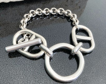 Silver Statement Link Chain Bracelet, Chain Link Bracelet, Chunky Bold Silver Toggle Bracelet, Gift for her