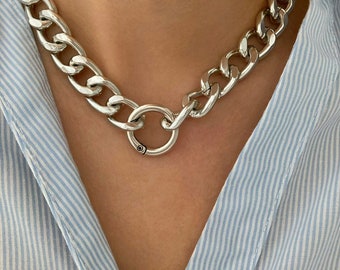 Silver Large Lightweight Chain Choker Necklace, Aluminum chain necklace, Silver curb chain, silver necklace, original gift