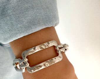 Antique  Silver Bracelet, Silver chunky Bracelet, Silver Oval Bracelet, Silver Link Bracelet, Birthday gift, Gift for her