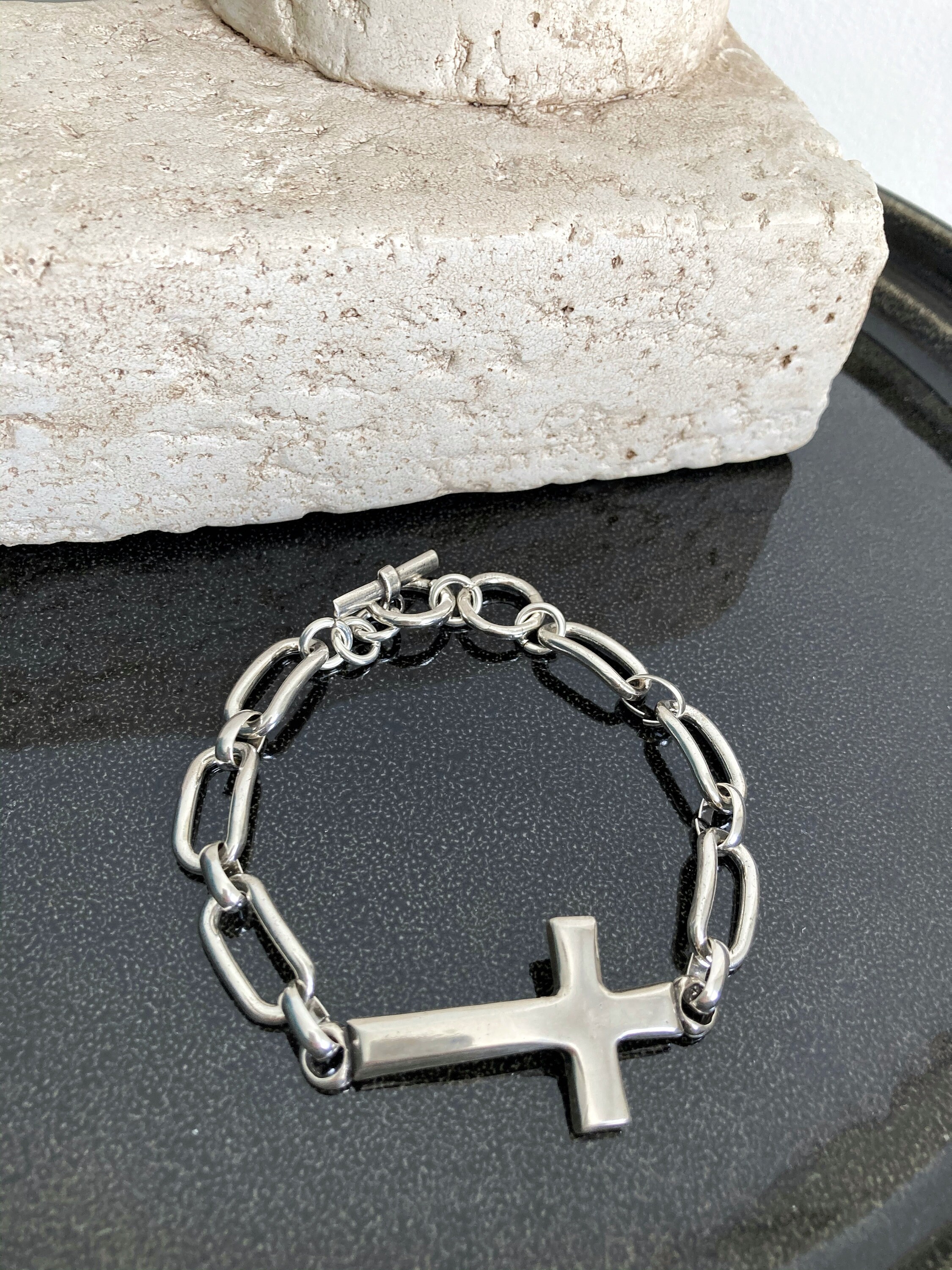 Sterling Silver Sideways CZ Cross Bracelet – Sterling Forever