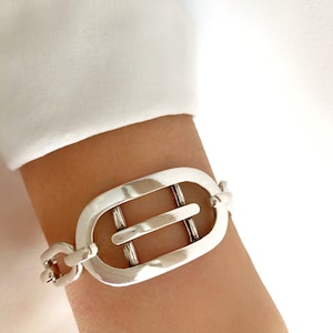 Antique Silver bracelet, Silver Wrap Bracelet, Link Silver Bracelet, Chunky Silver Luxury Bracelet, womens gift image 1