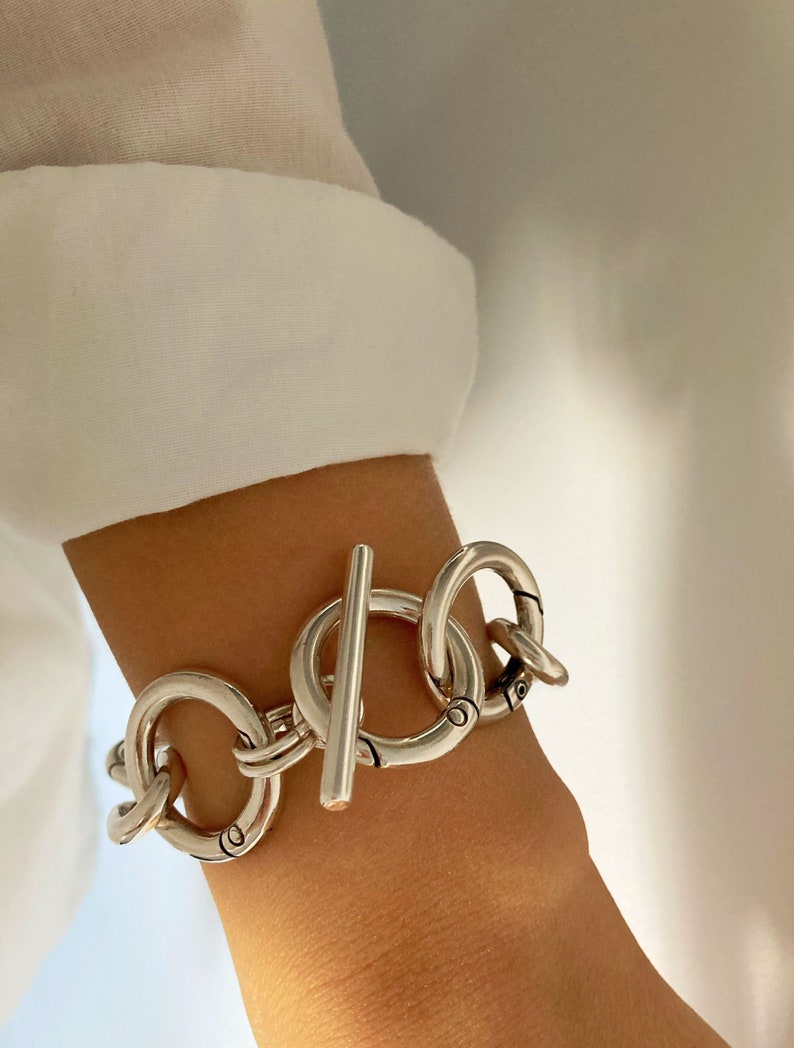 Antieke zilveren armband, zilveren wikkelarmband, zilveren schakelarmband, dikke zilveren armband, verjaardagscadeau, cadeau voor haar afbeelding 2