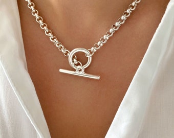 Zilveren ketting, dikke Rolo Chain ketting, zilveren Boho ketting, elegante ketting, beste cadeau