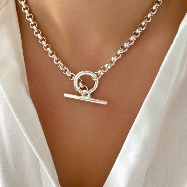 Zilveren ketting, dikke Rolo Chain ketting, zilveren Boho ketting, elegante ketting, beste cadeau