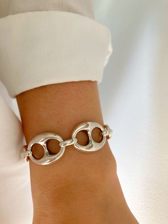 Antique Silver Bracelet, Silver Link Bracelet, Silver Coffee Bean