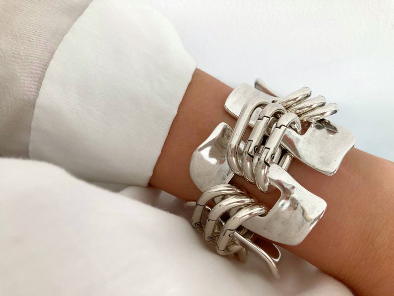 Antique Silver Heavy bracelet, Silver Bracelet,Large Massive Chunky Bracelet, Silver Link Cuff Bracelet, Statement Bracelet,Gift for her image 5