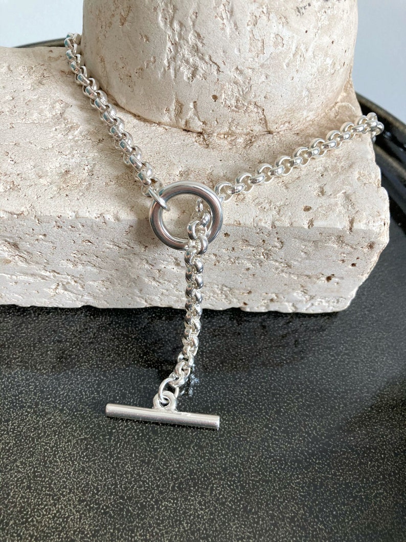 Silver Necklace, Chunky Rolo Chain Necklace, Silver Boho Necklace, Elegant necklace,best gift image 2