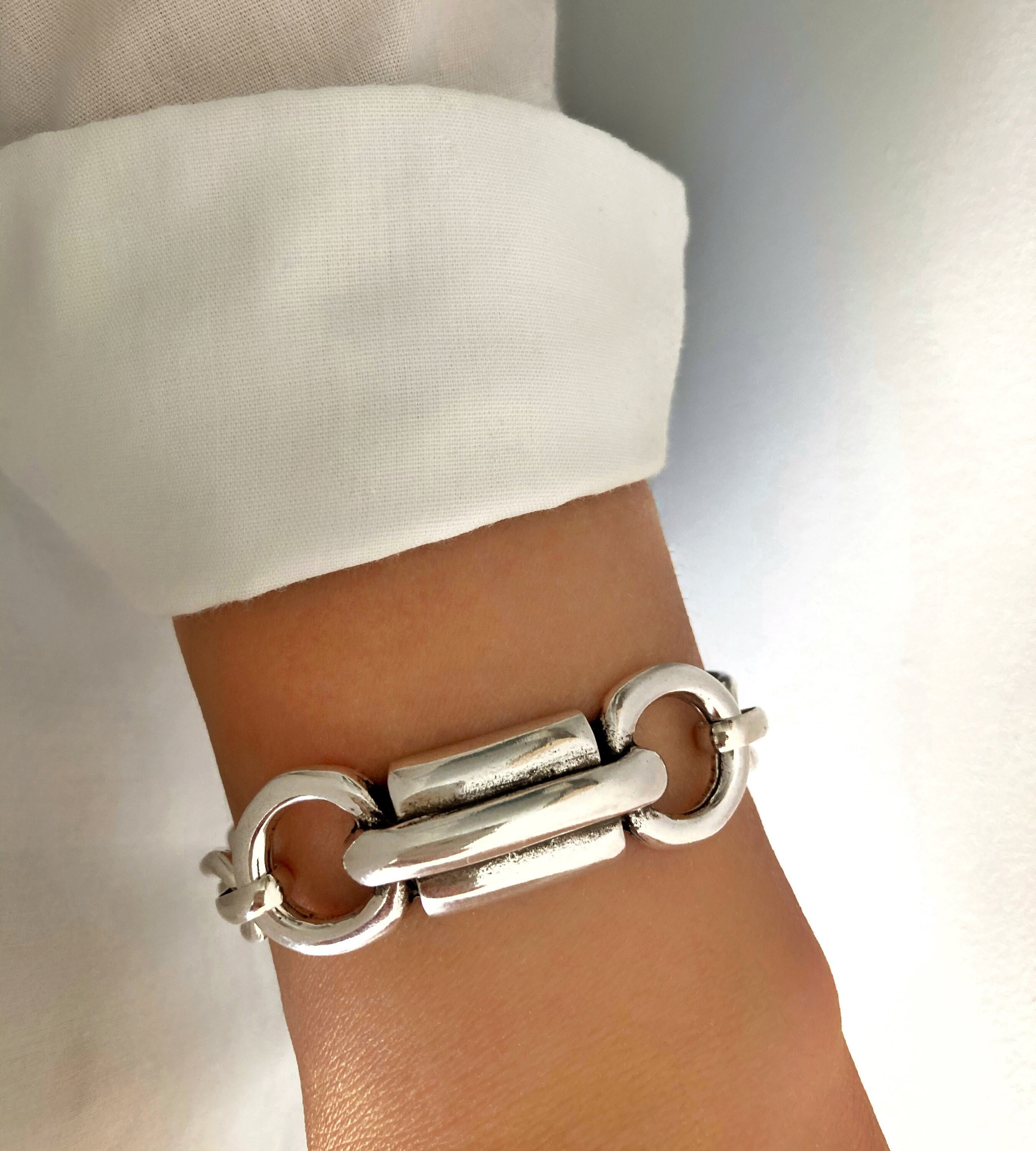 Antique Silver Vintage Statement Lightweight Link Bracelet, Chunky Bold Bracelet, Gift for her, Womens gift