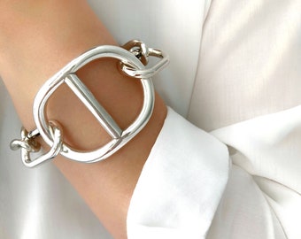 Silver bracelet,Silver Wrap Statement Bracelet, Silver Chain Bracelet, Chunky Bracelet, Link Bracelet, Gift for her