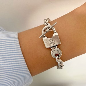 Silver bracelet, Lock Clasp Bracelet, Silver Toggle Clasp Bracelet, Lock bracelet, T bracelet