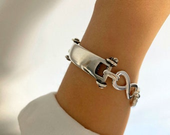 Antieke zilveren armband, zilveren wikkelarmband, zilveren schakelarmband, dikke zilveren armband, Valentijnsdag, cadeau van haar