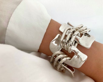 Antique Silver Heavy bracelet, Big Silver Bracelet,Large Massive Chunky Bracelet, Silver Link Cuff Bracelet, Statement Bracelet,Gift for her