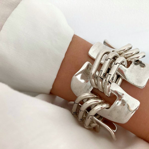 Antique Silver Heavy bracelet, Silver Bracelet,Large Massive Chunky Bracelet, Silver Link Cuff Bracelet, Statement Bracelet,Gift for her