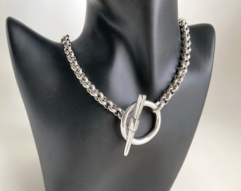 Antique Silver necklace, Brutalist Massive Necklace,Silver Statement Necklace,Silver Toggle Choker, Womens gift