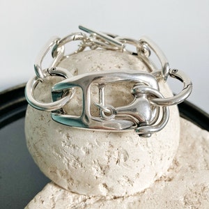 Antieke zilveren armband, zilveren wikkelarmband, zilveren schakelarmband, dikke zilveren armband, verjaardagscadeau, cadeau voor haar afbeelding 4