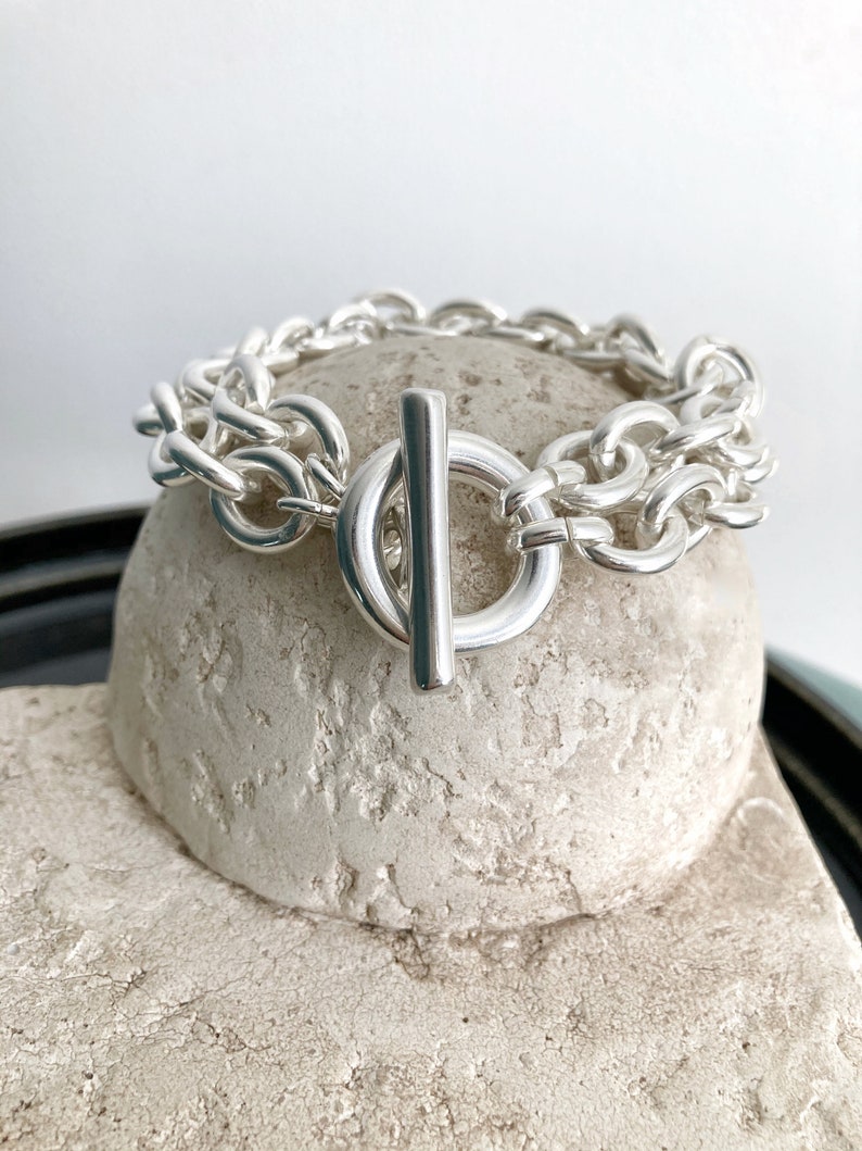 Sterling Silver CZ Heavy Guage  'Large Chunky' Oval CZ link Belcher Bracelet - 12mm Link