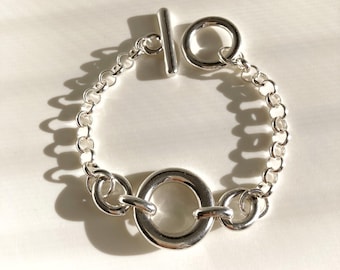 Vintage Sterling Silver Cable Chain Toggle Clasp Bracelet Size