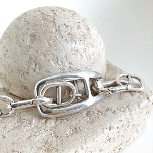 Antique Silver Chunky Personalized bracelet, Silver Wrap Statement Brutalist Bracelet, Link Bracelet, Silver Bold Bracelet, Gift for her image 4