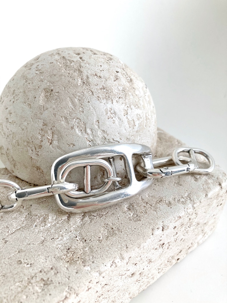 Antique Silver Chunky Personalized bracelet, Silver Wrap Statement Brutalist Bracelet, Link Bracelet, Silver Bold Bracelet, Gift for her image 4