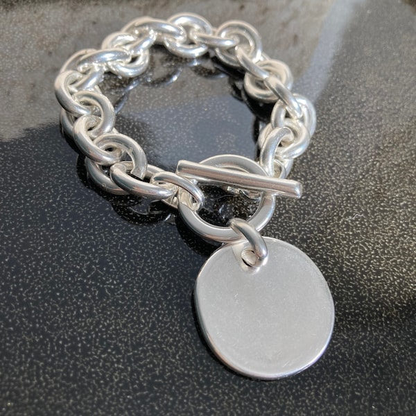 Silver Bracelet, Silver chunky bracelet, Heavy Silver Luxury Bracelet,Statement Coin Medal Bracelet, Charm bracelet, Gift for her