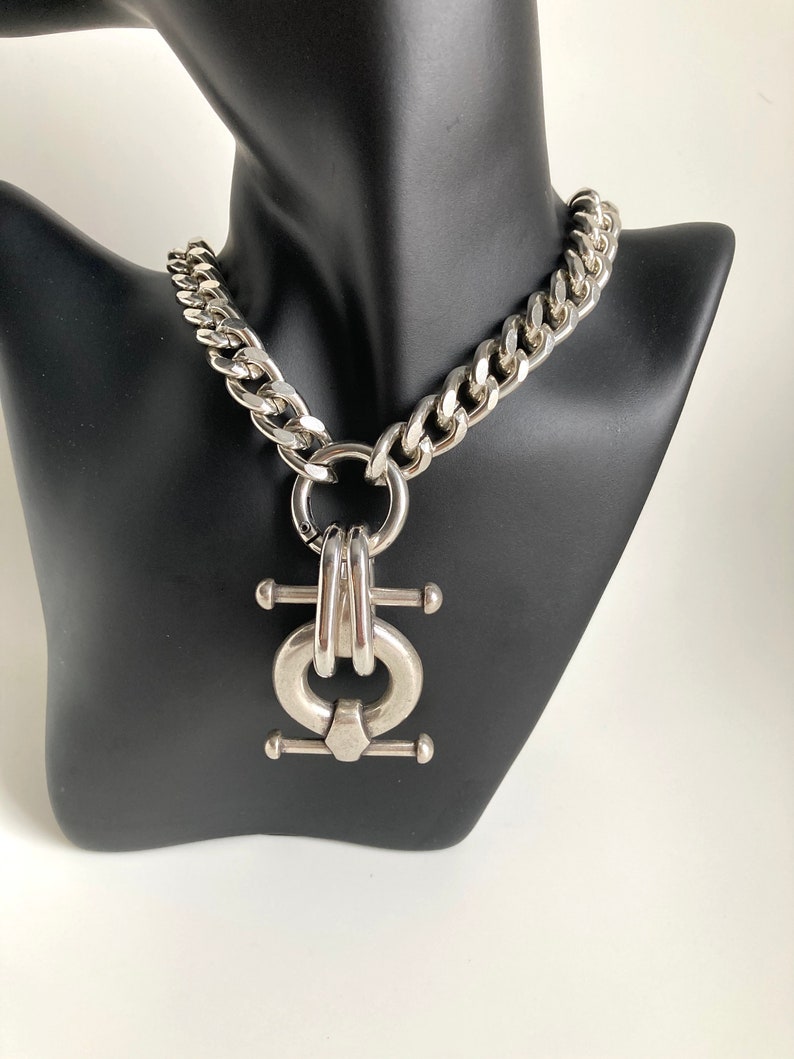 Silver Necklace, Large Lightweight Chain Necklace,Pendant necklace, Silver Chunky chain, Silver charm necklace, Silver statement necklace image 4