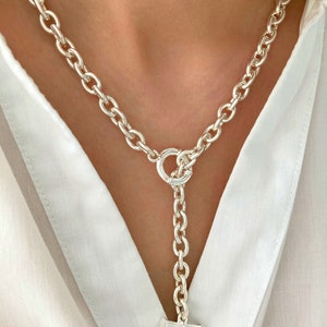 Silver Y Necklace, Chunky Chain Necklace, Silver Statement Necklace, Elegant Necklace, Chic necklace, Lariat, Gift for her