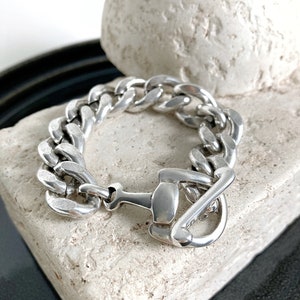 Antieke zilveren zware schakelarmband, statement grote schakelarmband, cadeau voor hem, cadeau voor man, herensieraden