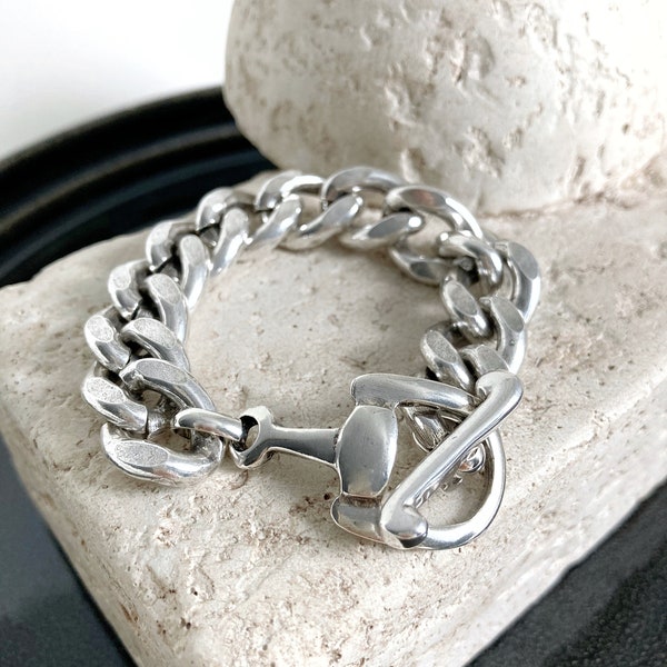 Antieke zilveren zware schakelarmband, statement grote schakelarmband, cadeau voor hem, cadeau voor man, herensieraden