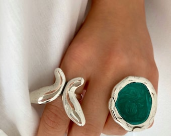 Silver Ring, Green Ring, Statement Big Original Ring, Beautiful silver ring, Gift for her