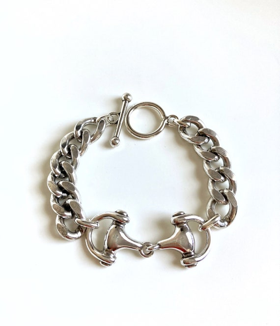 Antique Silver Chunky Heavy Bracelet, Statement Curb Chain