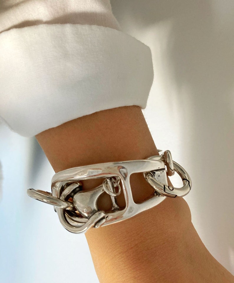 Antieke zilveren armband, zilveren wikkelarmband, zilveren schakelarmband, dikke zilveren armband, verjaardagscadeau, cadeau voor haar afbeelding 1