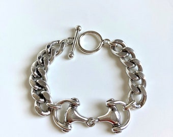 Antique Silver Chunky Heavy Bracelet, Statement Curb Chain