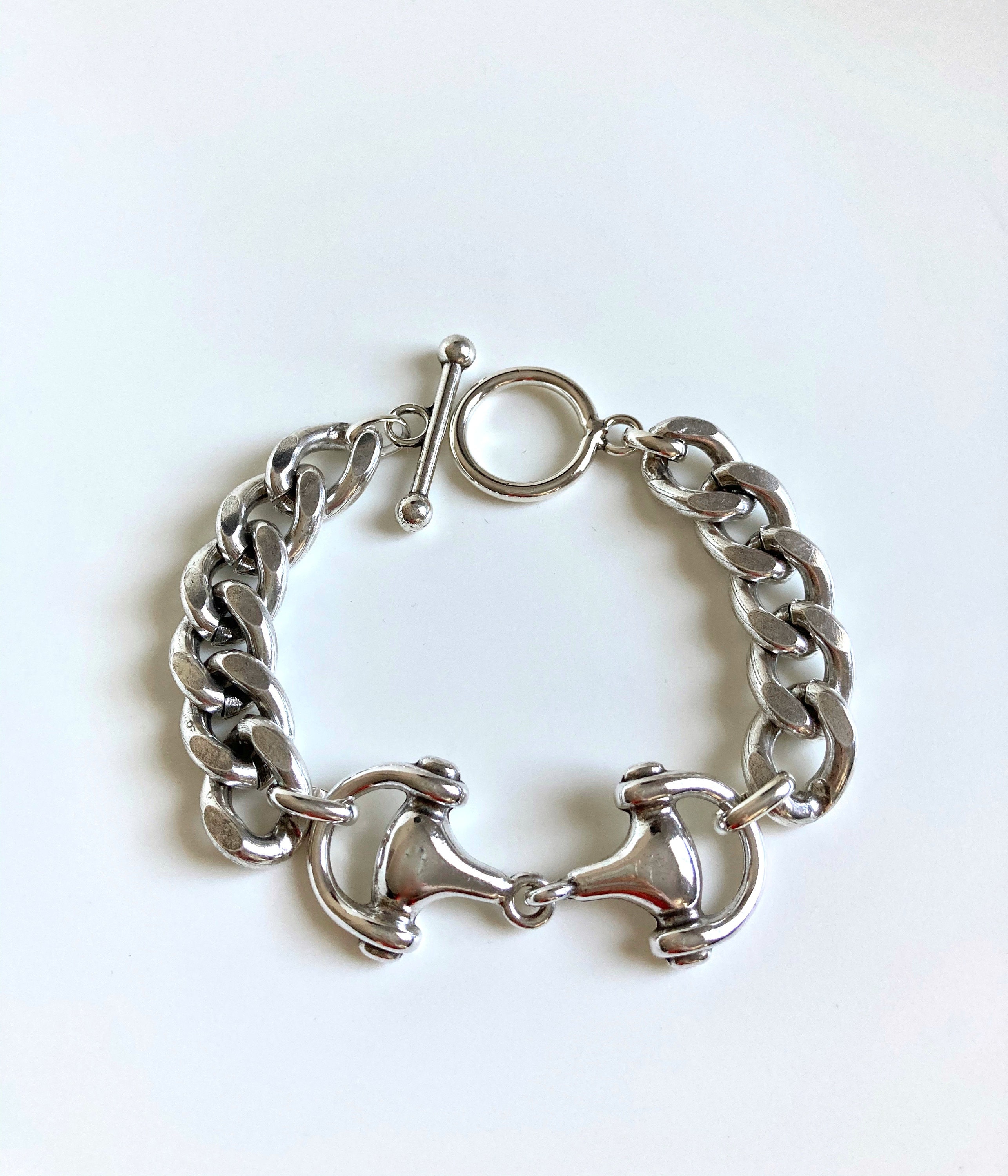 925 Sterling Silver Vintage Wide Thick Double Link Bracelet