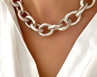 Collana con catena a maglie larghe leggera in argento, collana girocollo, regalo per lei, gioielli da donna