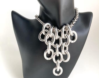 Gargantilla llamativa de plata antigua con cadena gruesa de eslabones, regalo para ella, joyería femenina