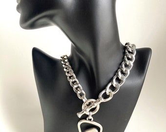 Silver necklace, Silver Red Lightweight Chain Necklace, Brutalist necklace, Silver statement necklace, Silver charm necklace,Rock necklace,