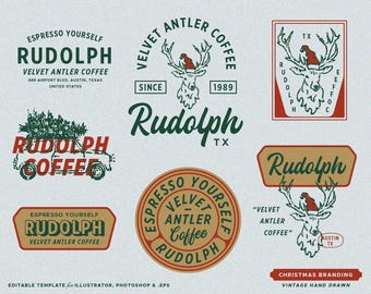 7 Christmas Editable Logo Template Vintage Branding Logo Kit